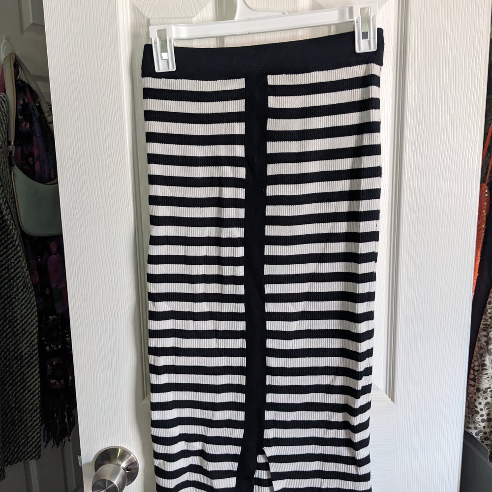 Anthropologie Black and White Midi Pencil Skirt with Slit